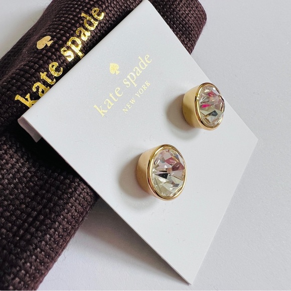 New KATE SPADE Gumdrop Crystal Stud Earrings Yellow Gold Setting Clear Gem OS - Picture 6 of 6